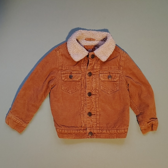 Gap Kids Corduroy Sherpa Trucker Jacket 4 Years Brown Tan Workwear Toddler Youth - Picture 4 of 8